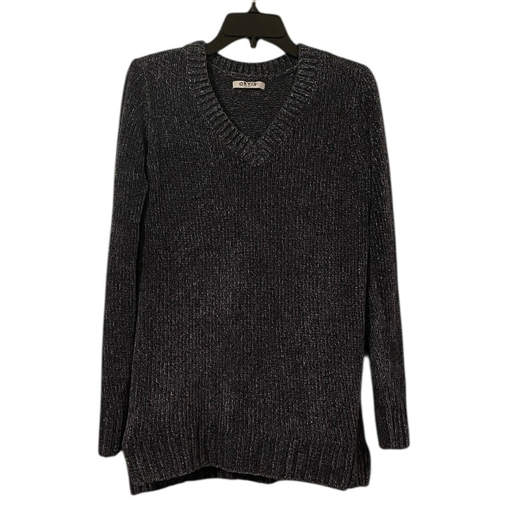 Orvis Women's Classic Collection Gray Chenille Pullover‎ V-Neck Sweater Size M